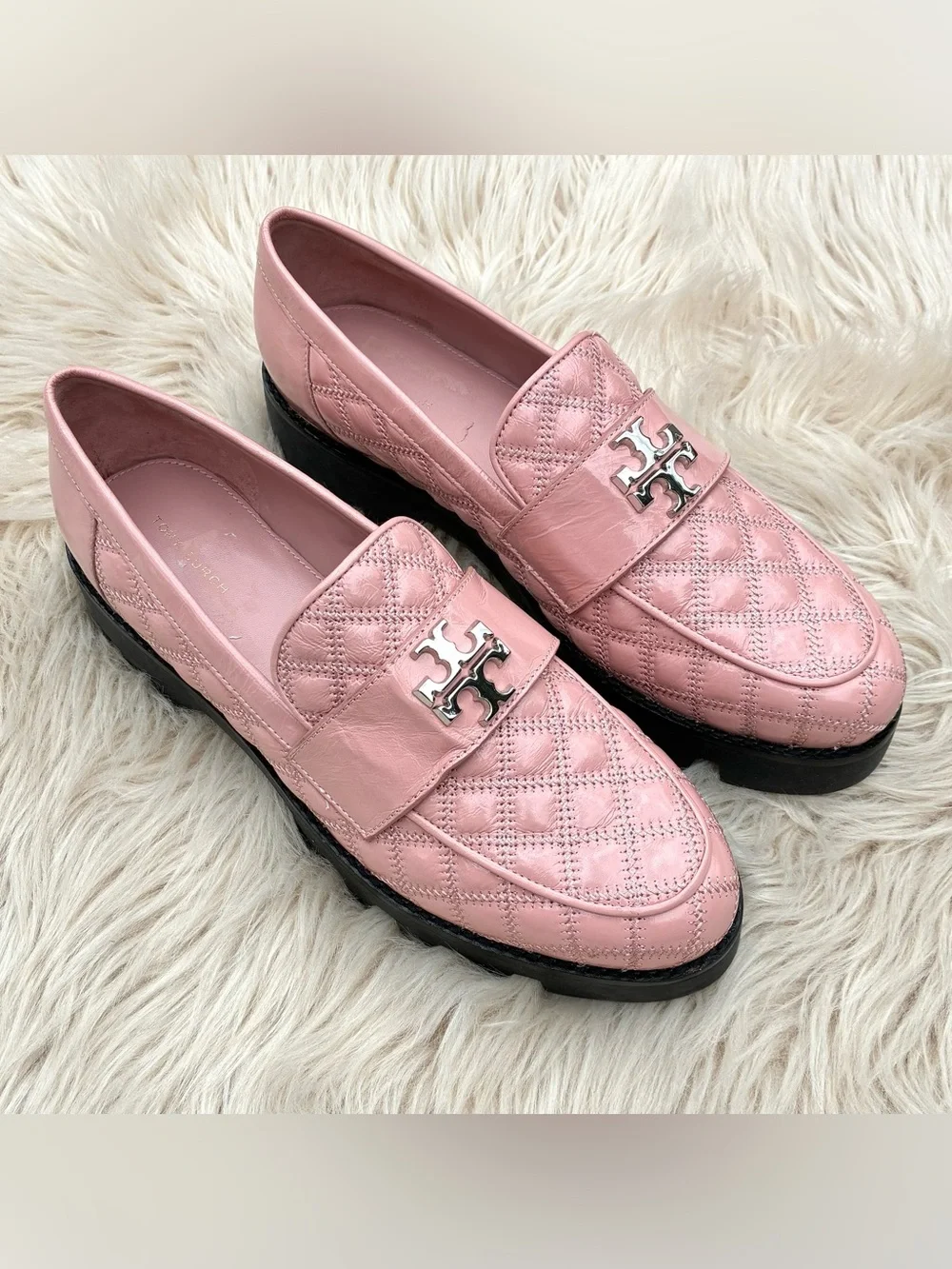 Tory Burch NWOT Women's Pink Mini Everly Chunky Leather Loafers Sz 10